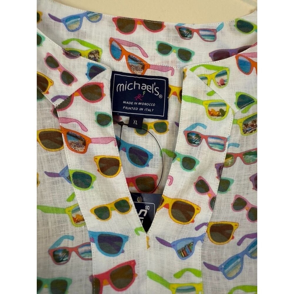 Michael's Swimsuit Swim Cover Up or Tunic Top Colorful Linen Sunglasses XL NWT